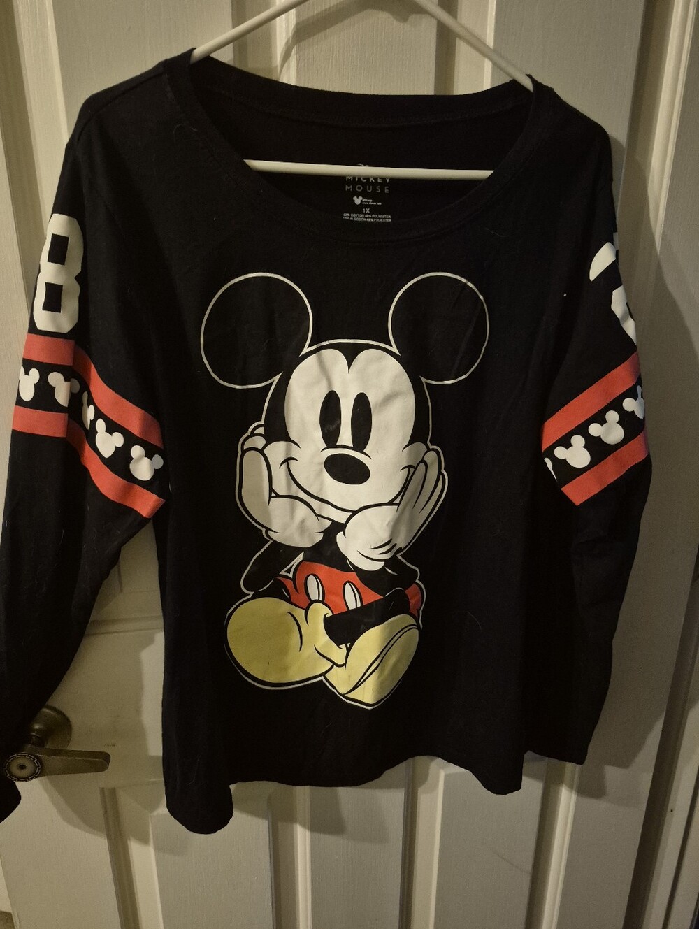 Disney Black Mickey Mouse Graphic Long Sleeve Shirt with Red Accents